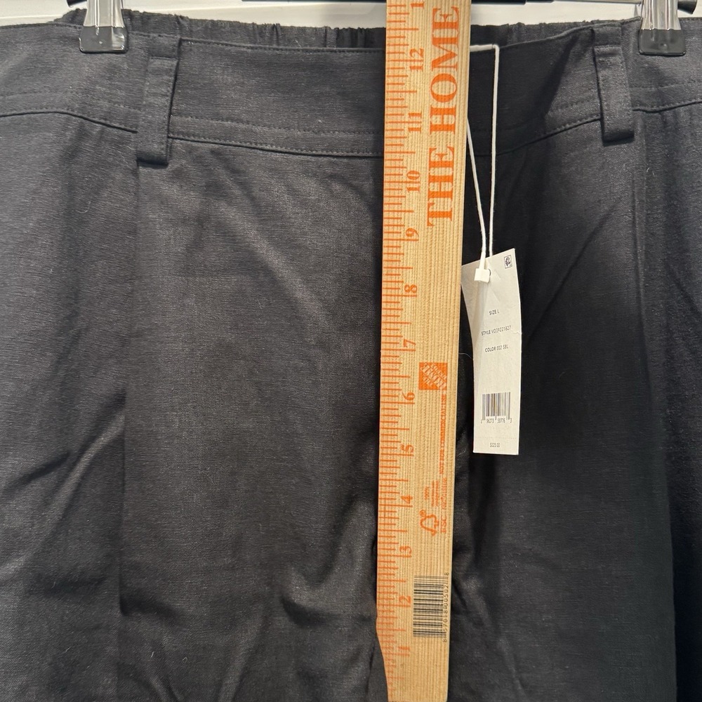 NEW VINCE Women's L Linen Blend Black Wide Leg Pleated Elastic PullOn Pants $325 - Picture 8 of 15